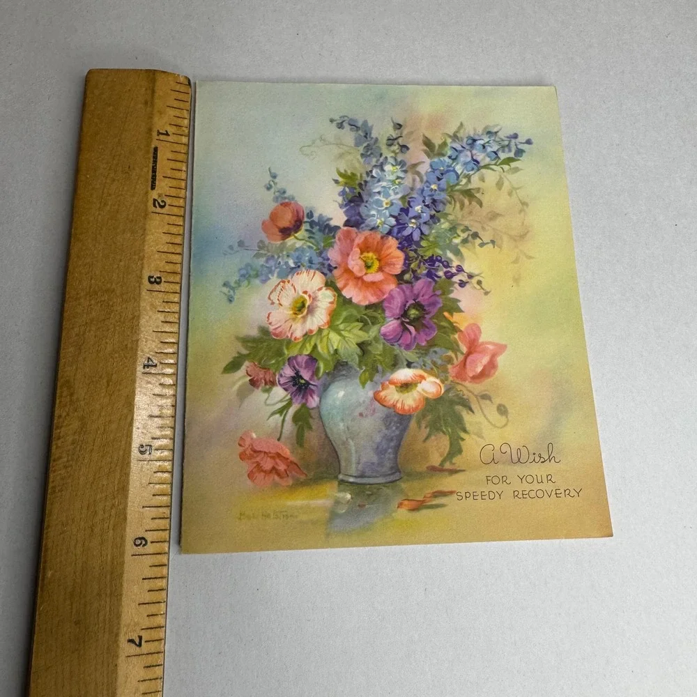 Vintage Harry Doehla Get Well Card Floral Vase‎ Religious Verse I Peter 5:7 310S